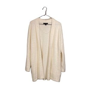 BANANA REPUBLIC FUZZY OFF WHITE OPEN FRONT LONG CARDIGAN SWEATER, POCKETS,SIZE S